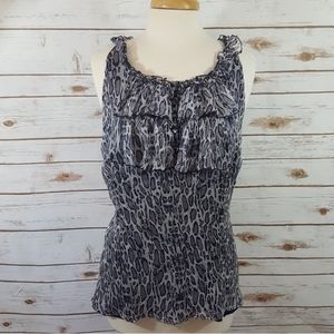 Cynthia Rowley | Silk Ruffle Animal Print Blouse